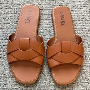 ROUGE Helium Tan Woven Slide Sandals Flat Slip On Shoes Womens Size 7.5 Bohemian